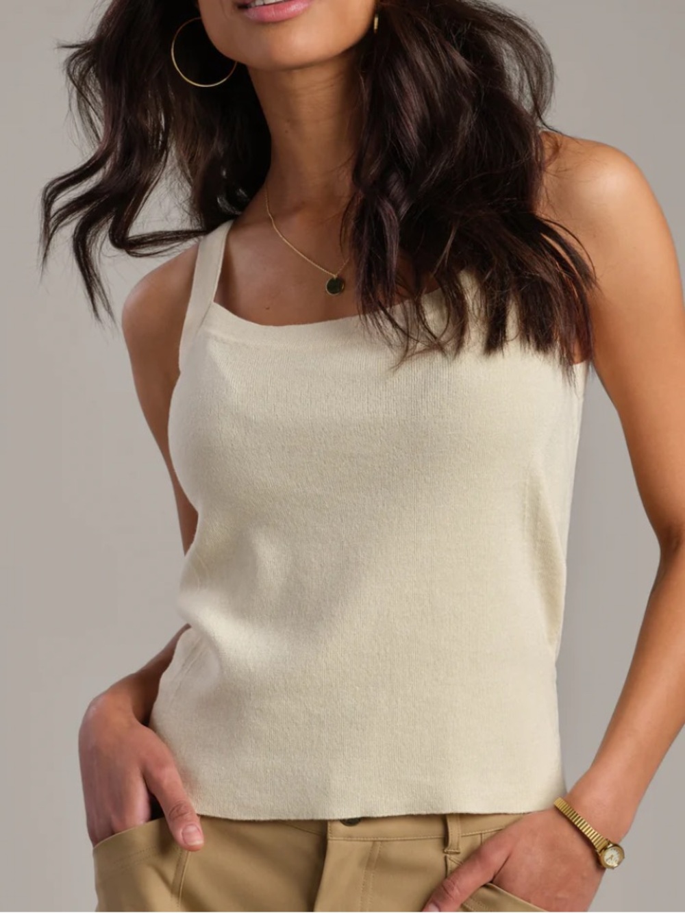 RHONE Ivory Knit Square-Neck Tank